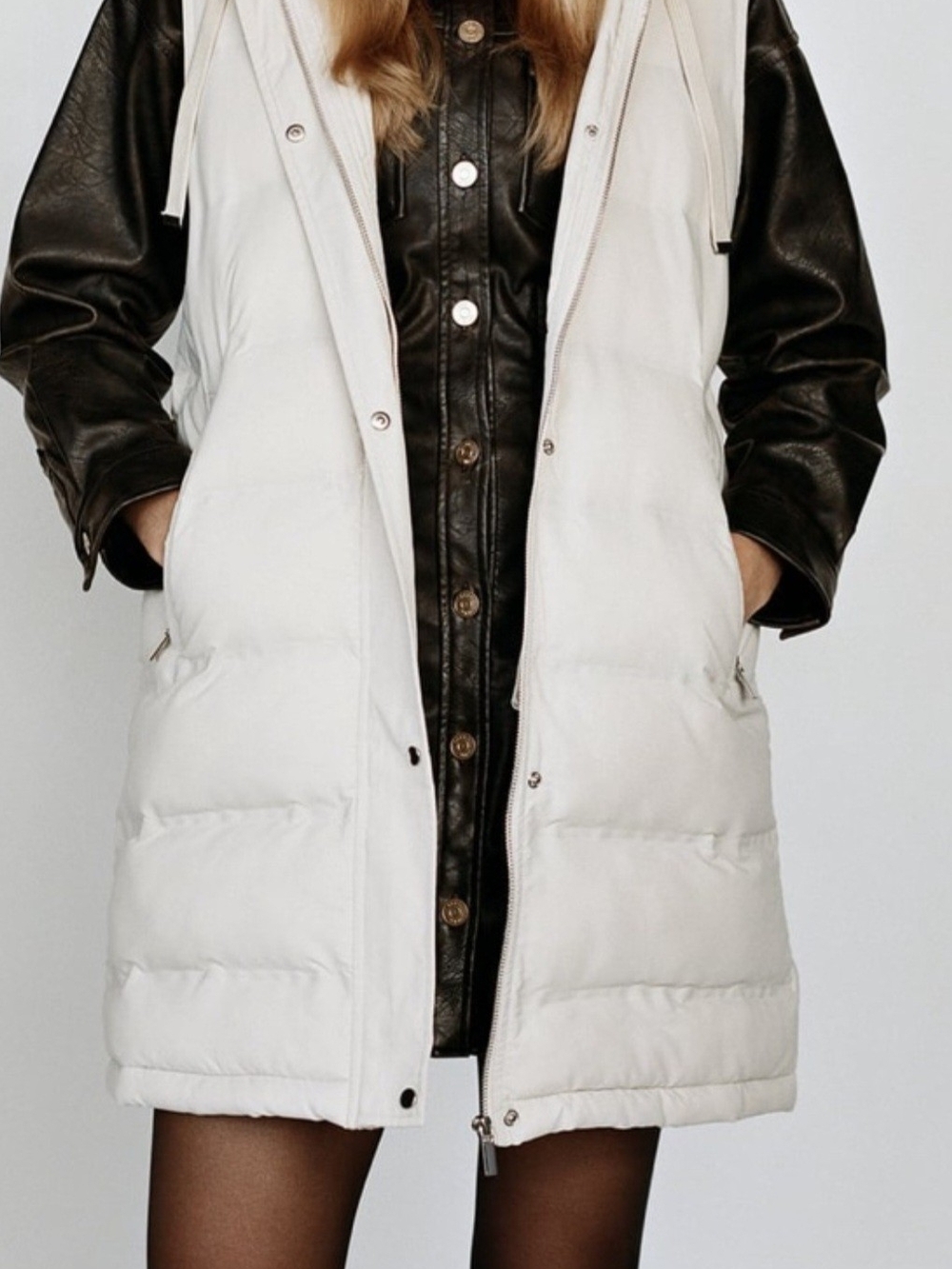 Zara White Sleeveless Puffer Vest with Hood